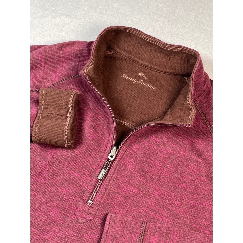 Tommy Bahama Flipview Reversible‎ Half Zip Cotton/Tencel Sweater Pinot Noir Hthr